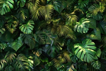 Fototapeta premium A bunch of green leaves stuck to a wall