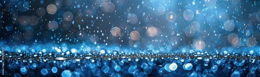 Poster raindrops falling on a surface with blurred background