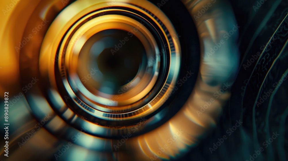 Poster A close-up view of a camera lens, showcasing its intricate details and texture