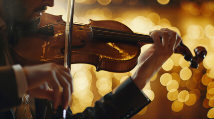 Musician playing a violin in a classical concert