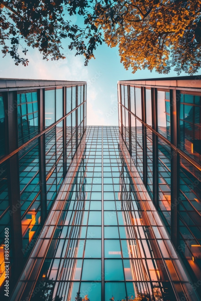 Aufkleber a tall building with many windows, suitable for use in cityscape or architecture images