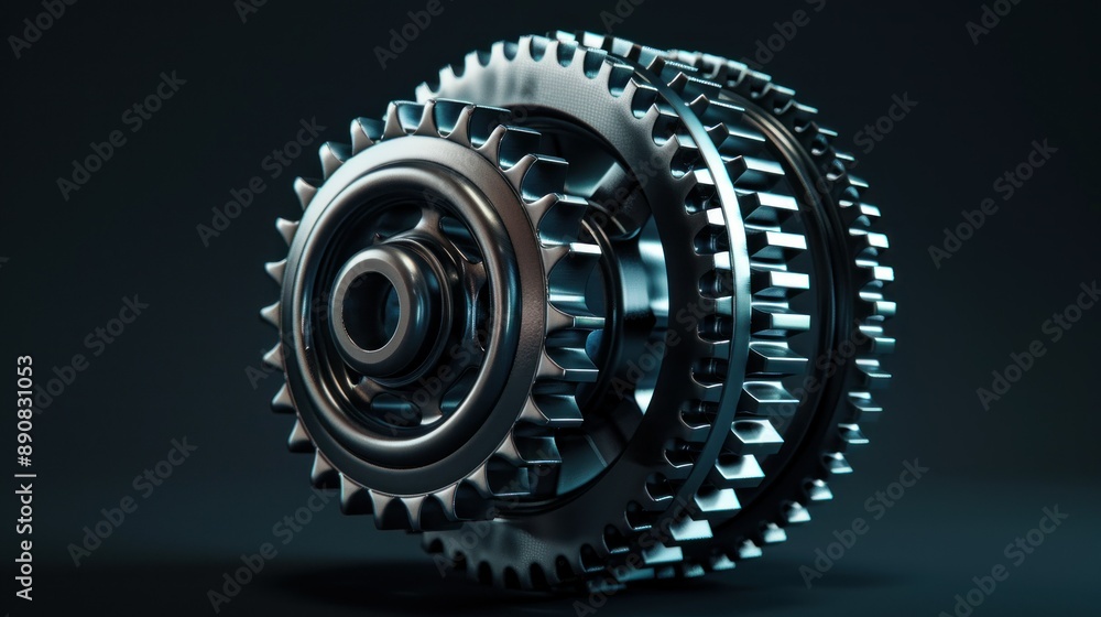 Poster interlocking metal gears form a complex mechanical system