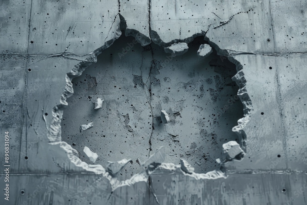 Poster a section of concrete wall with a rectangular hole cut out, suitable for use in urban or industrial 