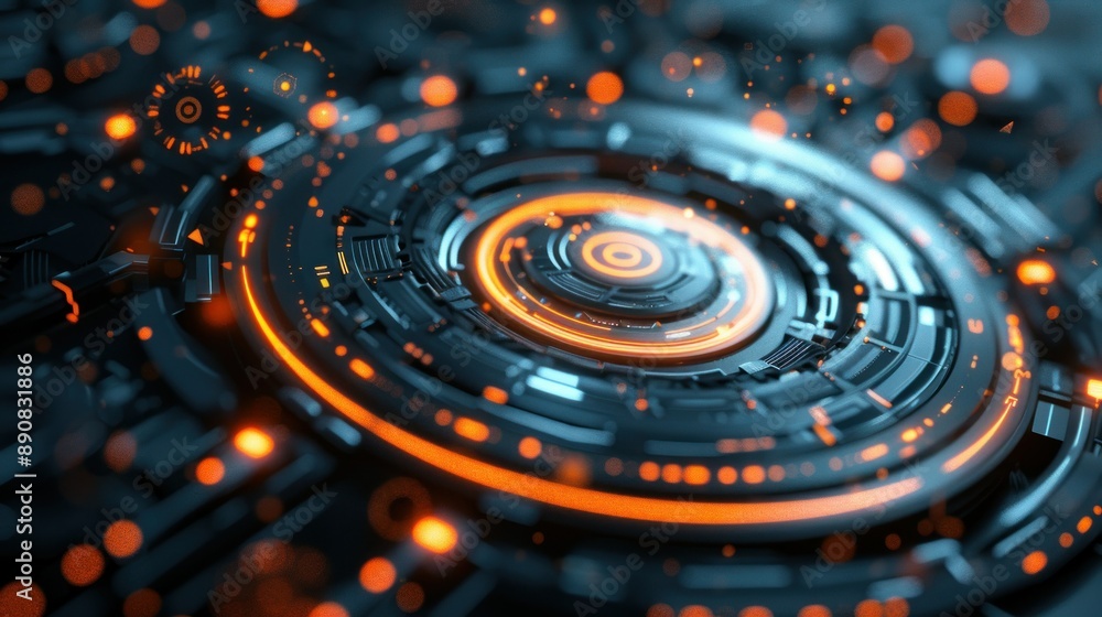 Poster Futuristic Glowing Circuit Board with Intricate Patterns and Glowing Nodes