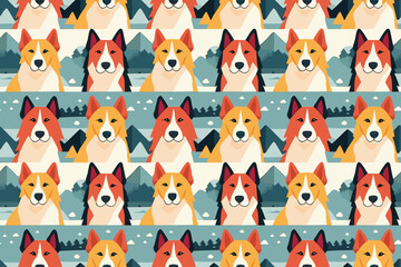 Seamless pattern with hand-drawn dogs. Animals vector illustration with adorable pets. Tileable background for your fabric, textile design, wrapping, backdrop 