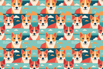 Seamless pattern with hand-drawn dogs. Animals vector illustration with adorable pets. Tileable background for your fabric, textile design, wrapping, backdrop 