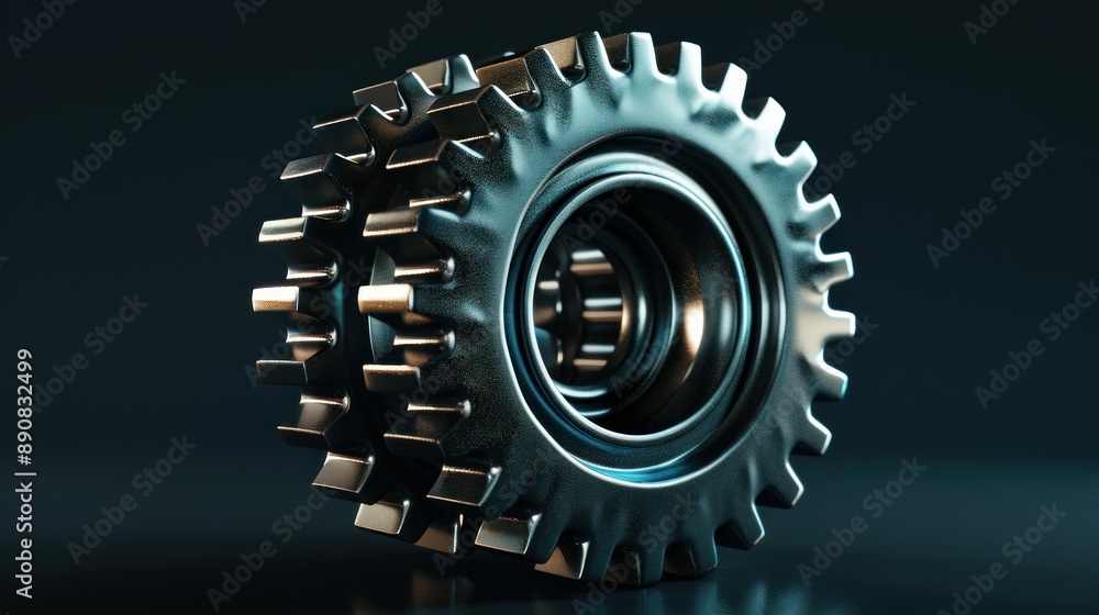 Poster metallic interlocking gears with a dark background