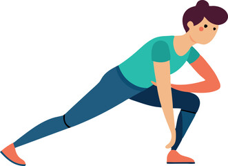 Illustration of a person in a stretching position promoting fitness, exercise, and wellness. Ideal for health and fitness related content.