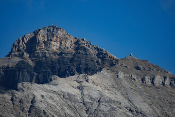 Serles Mountain in Stubaital stands tall during a summer sunset, showcasing a stunning view in Tyrol, Austria.