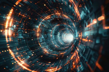 Obraz premium Techy Background. Circular Abstract Field: Time Warp and Space Wormhole in Science Fiction