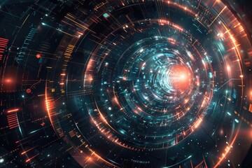 Techy Background. Circular warp in abstract futuristic science fiction field