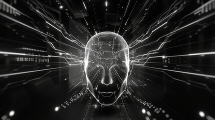Realistic abstract artificial intelligence in technological black background photo