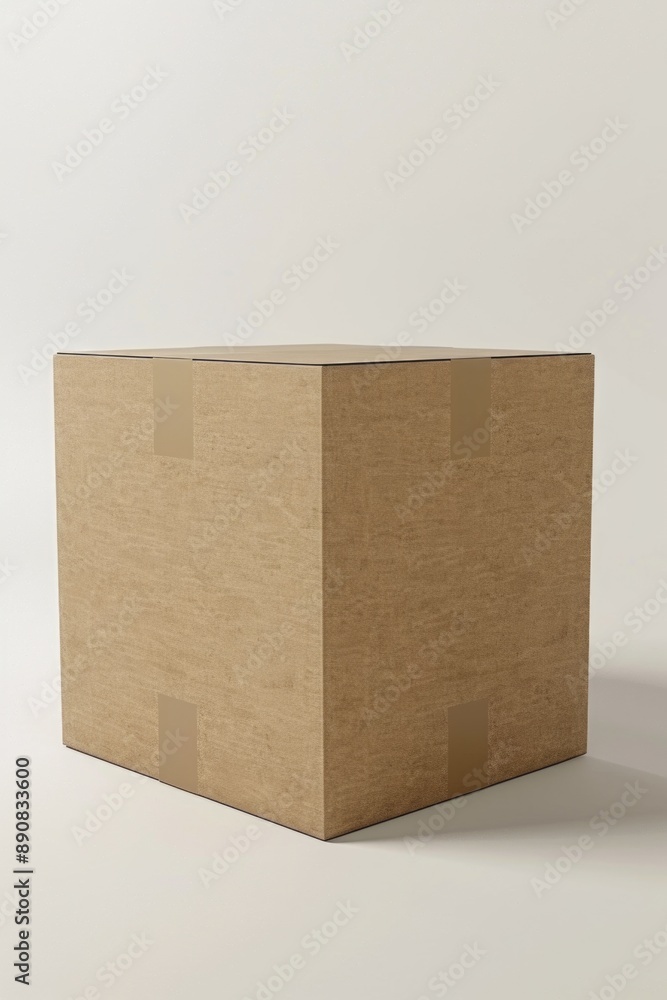 Poster a simple cardboard box placed on a clean white surface, often used for packaging or storing items