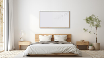 Modern Bedroom with Wooden Bed Frame and Large Window