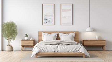 Bright Bedroom with Wooden Bed Frame and Minimalist Decor