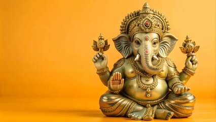 Fototapeta premium Statue of Hindu god Ganesha with elephant head and one hand raised in a gesture of blessing