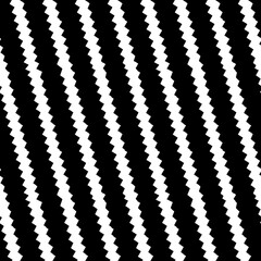 Diagonal zigzag lines seamless pattern. Linear waves motif. Curves print. Angled jagged stripes ornament. Slanted wavy stripe figures. Striped background. Tilted broken line shapes wallpaper. Vector.