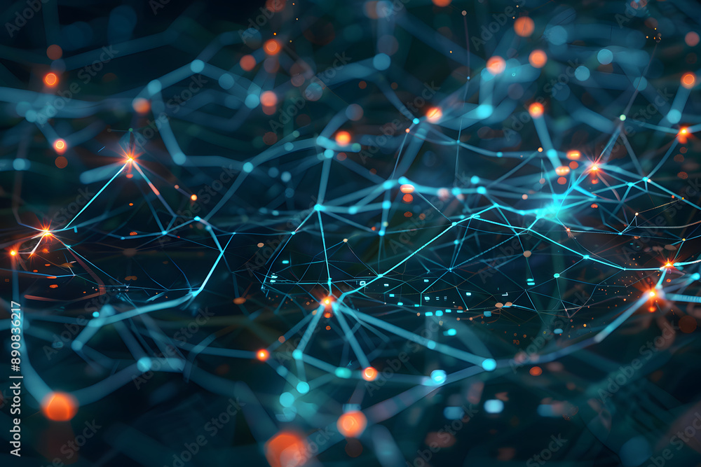 Aufkleber abstract background in the form of a green network with orange dots