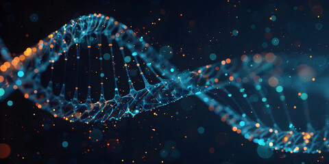 DNA helix on a dark blue background, abstract illustration. futuristic concept