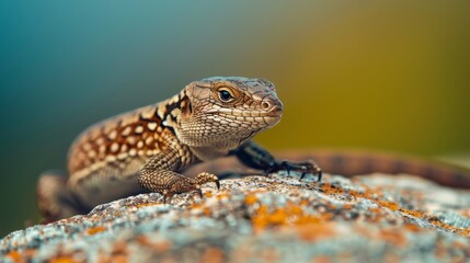 Fototapeta premium Close Up of a Brown Lizard on a Rock