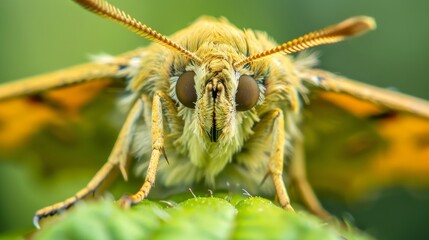 Fototapeta premium Macro shot of a moth on a leaf. 