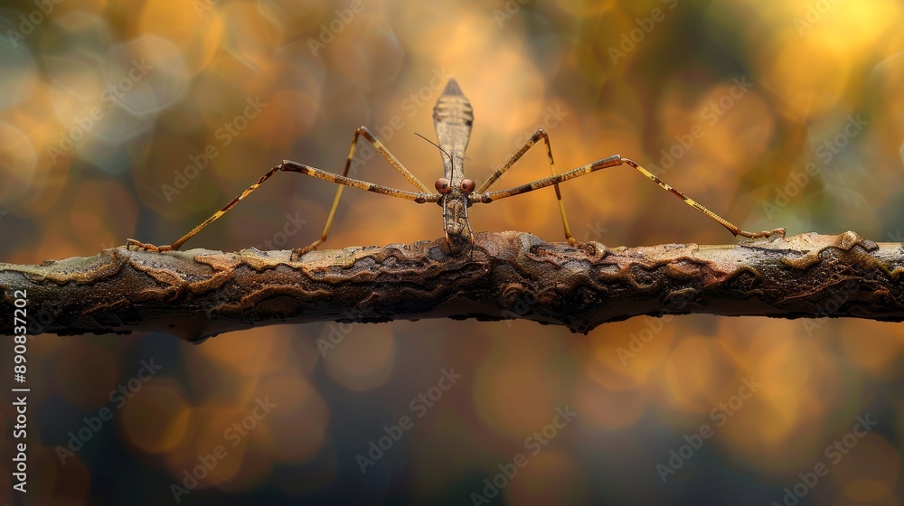 Poster macro shot of a stick insect on a branch.