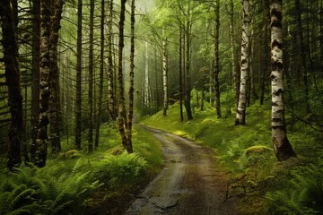 Fototapeta premium Alaskan Forest Path through Rainforest with Wet Dirtied Ground