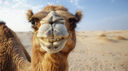 Obraz premium Camel Funny. Desert Animal with Curious Smile and Toothiest Laugh