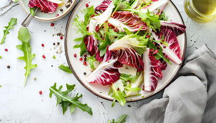 Fresh and healthy Chicory (witloof) Salad on a plate. Dietary menu. Healthy food