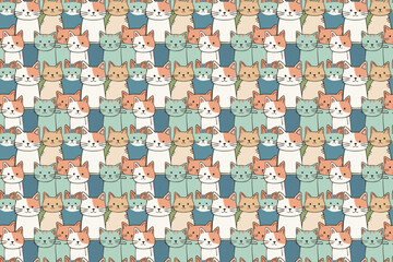 Seamless pattern with funny hand-drawn cats. Animals vector illustration with adorable pets. Tileable background for your fabric, textile design, wrapping, backdrop 