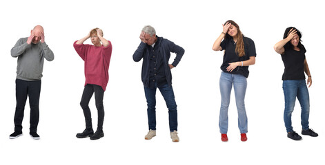 Obraz premium group of people with pain in the head on white background
