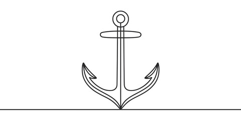 Continuous one line drawing of anchor. Vector illustration