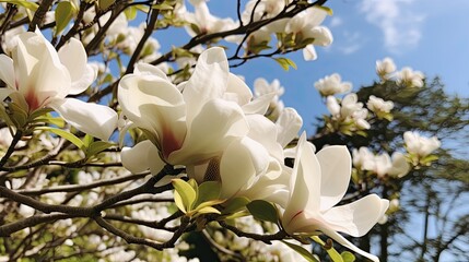 Naklejka premium A magnolia tree with white flowers
