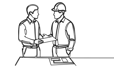 two professional employees talking and analyzing full length