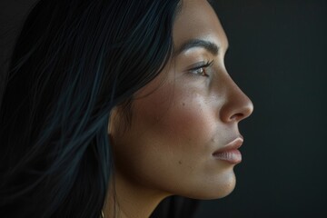 Fototapeta premium Serious Native American Woman. Side View Portrait of Latin Woman with Serious Expression