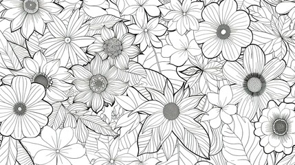 Obraz premium Detailed Line Drawing of Various Flowers and Leaves