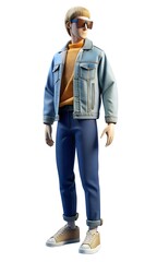 Mannequin styled with retro tee, straight jeans, denim jacket