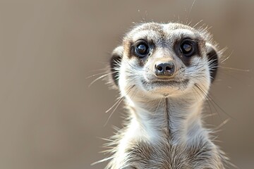 Fototapeta premium A meerkat looking directly at the camera, with a shallow depth of field highlighting its facial features.