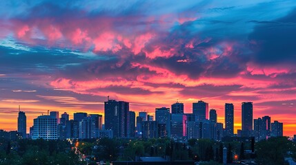 Obraz premium Colorful Sunset Over a City Skyline