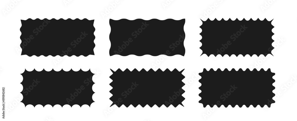 Leinwandbilder a collection of rectangular frames with wavy edges. square shapes with zigzag borders. set of black 