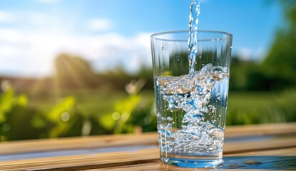 A Glass of Water Being Poured on a Wooden Table