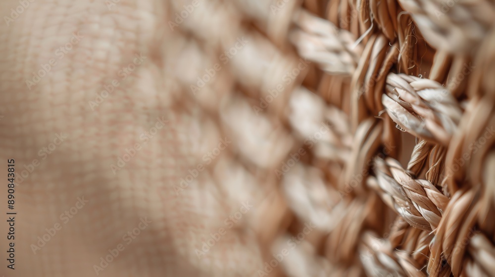 Poster close-up of a rattan basket showcasing the weaving pattern and texture, demonstrating the artistry a