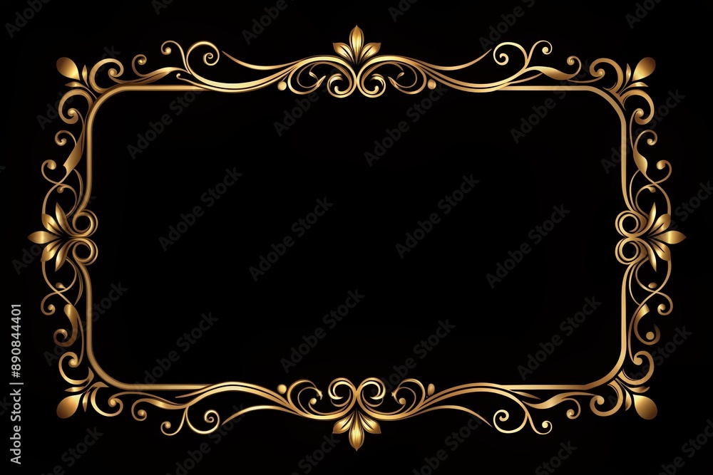 Poster elegant thin vintage gold frame on black background with ornate details, perfect for adding text, cr
