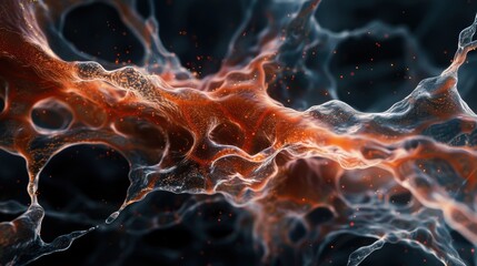 Obraz premium A flowing, abstract representation of red and orange energy streams, symbolizing movement, life, and dynamic processes. This image evokes a sense of vitality and continuous flow.
