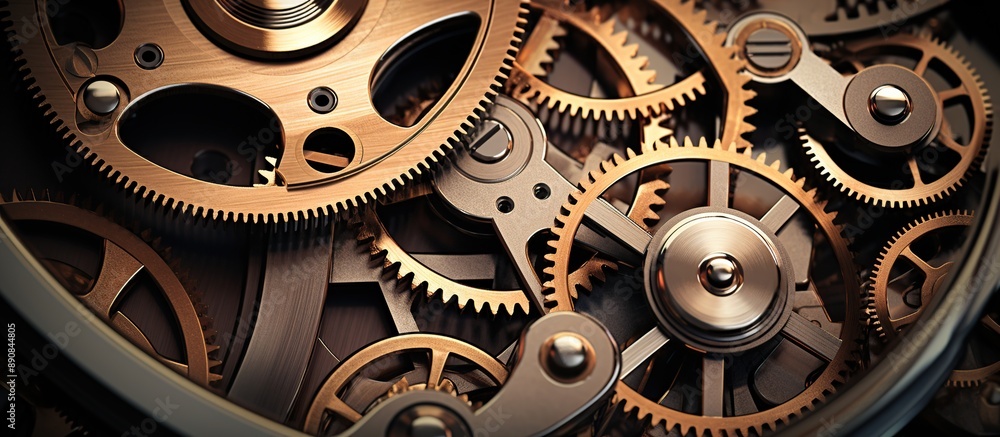 Poster gears and cogs in clockwork watch mechanism