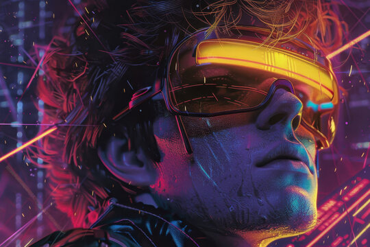 Concept of virtual reality technology, cyberpunk with a Virtual Reality Headset Portrait