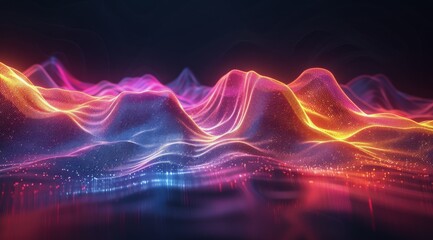 Abstract Digital Landscape With Red, Orange, and Blue Light Waves