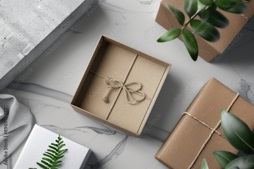 Poster a pair of boxes sit on a table with various office supplies inside, ideal for use in business or edu