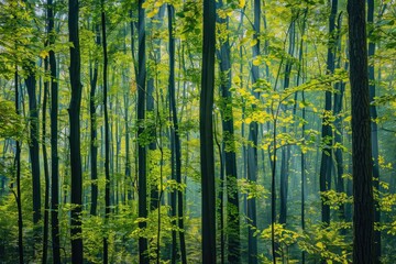 Obraz premium Sunbeams Through a Lush Forest