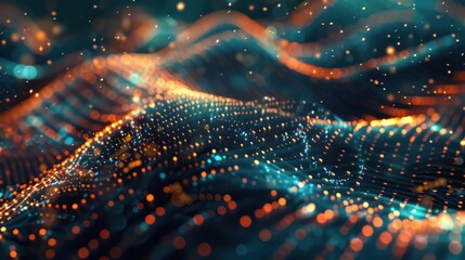 Abstract Digital Landscape with Glowing Particles
